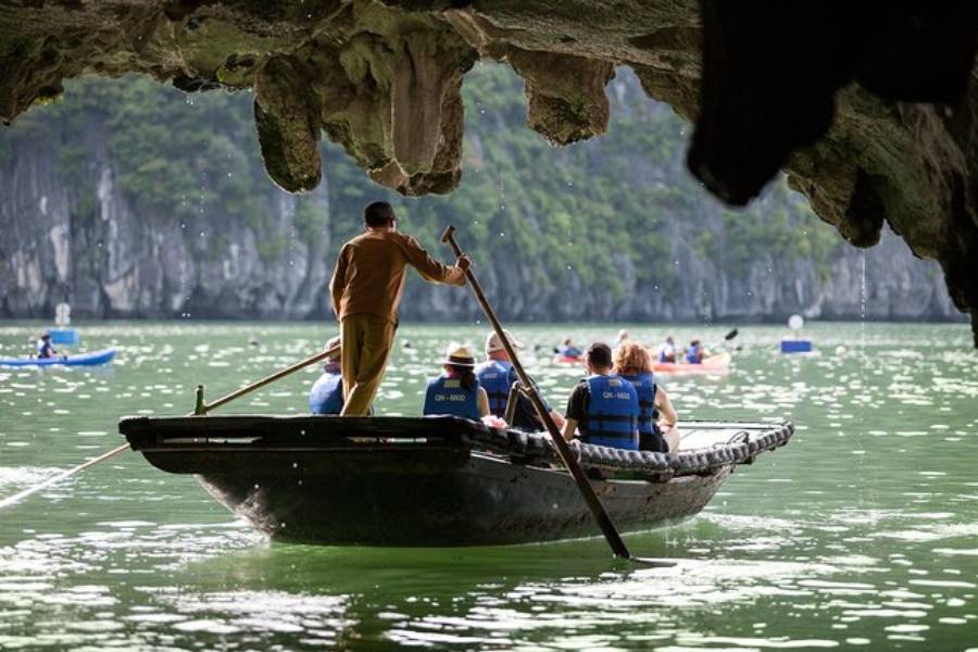 Go sightseeing on a bamboo boat