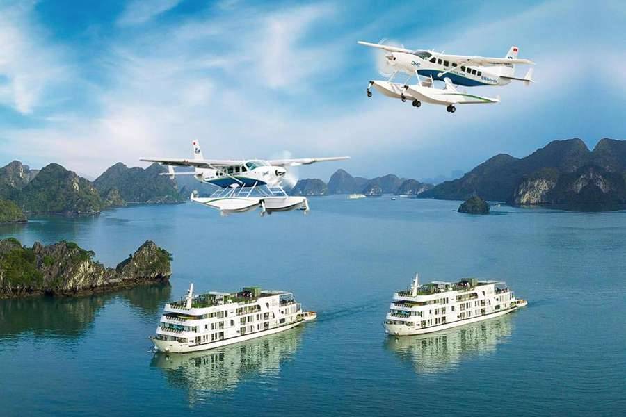 Take a seaplane tour in Halong Bay in July