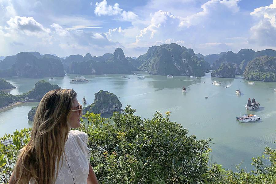 Viewing Halong Bay from the peak of Titop Island