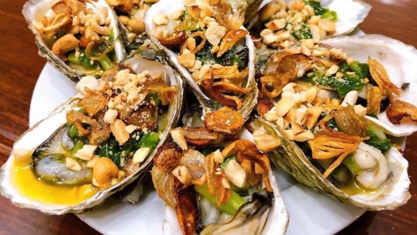 Grilled Oysters with Scallion Oil dishes